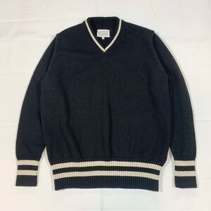 Maison Margiela Womens Size 48 V Neck Pullover Sweater Modern L/S Black/White